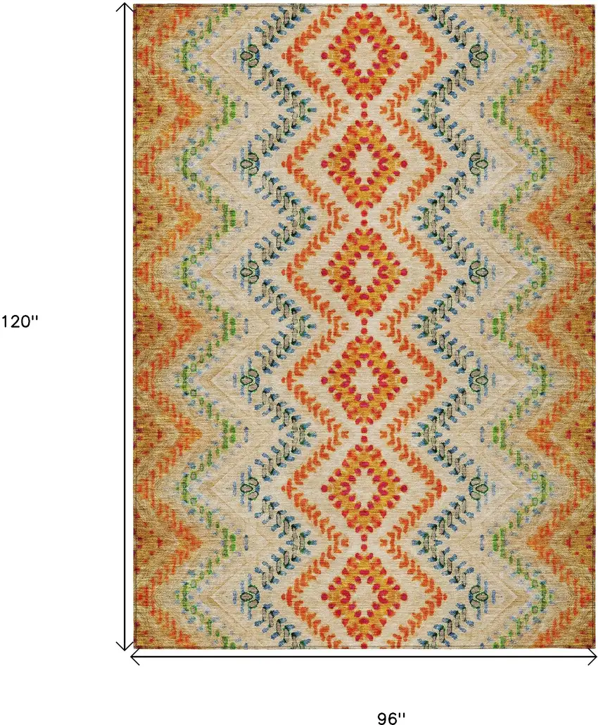 Beige Orange And Red Geometric Washable Indoor Outdoor Area Rug Photo 3