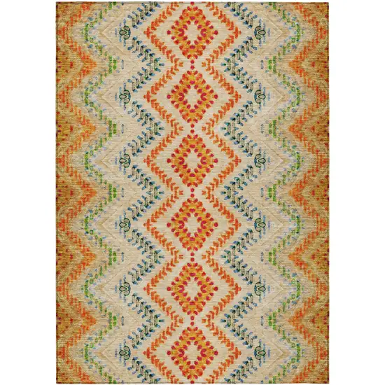 Beige Orange And Red Geometric Washable Indoor Outdoor Area Rug Photo 2