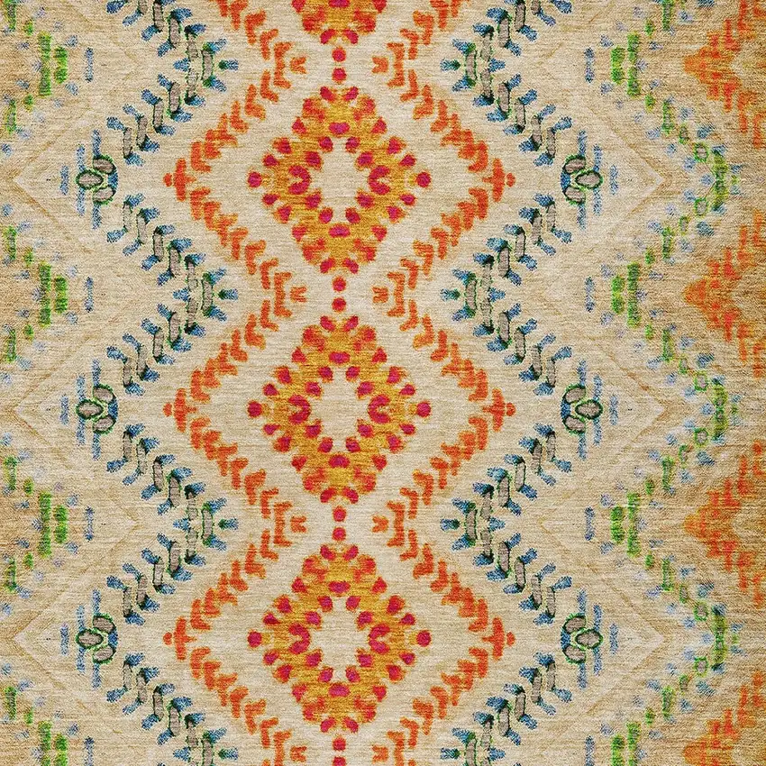 Beige Orange And Red Geometric Washable Indoor Outdoor Area Rug Photo 6