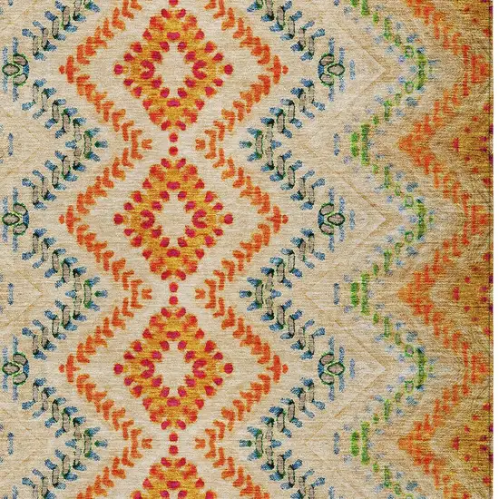 Beige Orange And Red Geometric Washable Indoor Outdoor Area Rug Photo 5