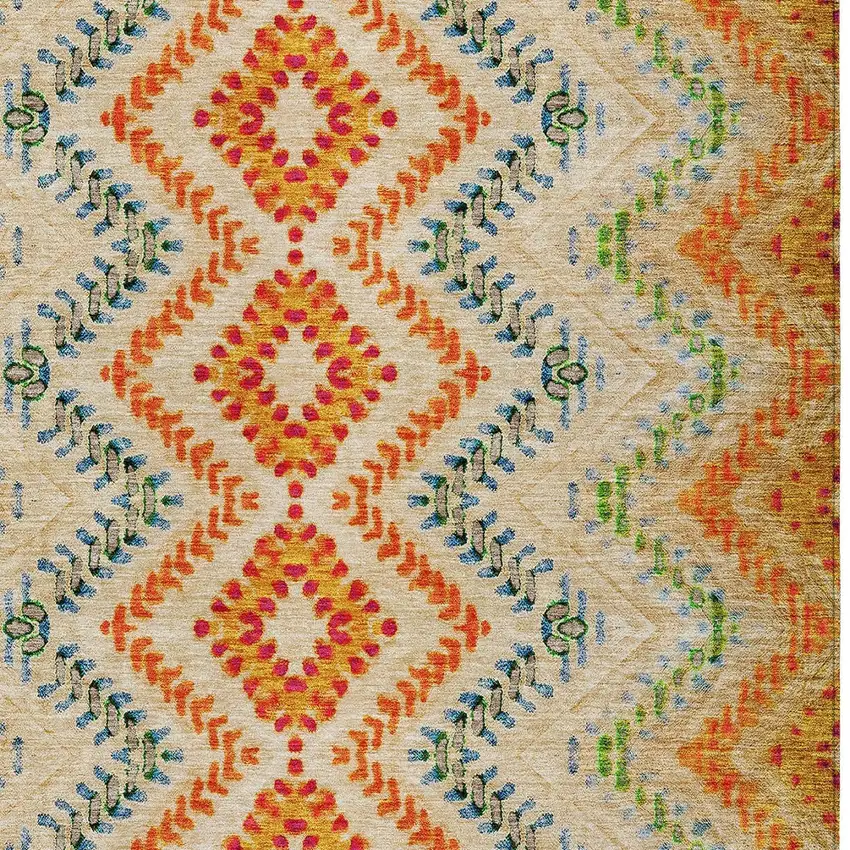 Beige Orange And Red Geometric Washable Indoor Outdoor Area Rug Photo 5
