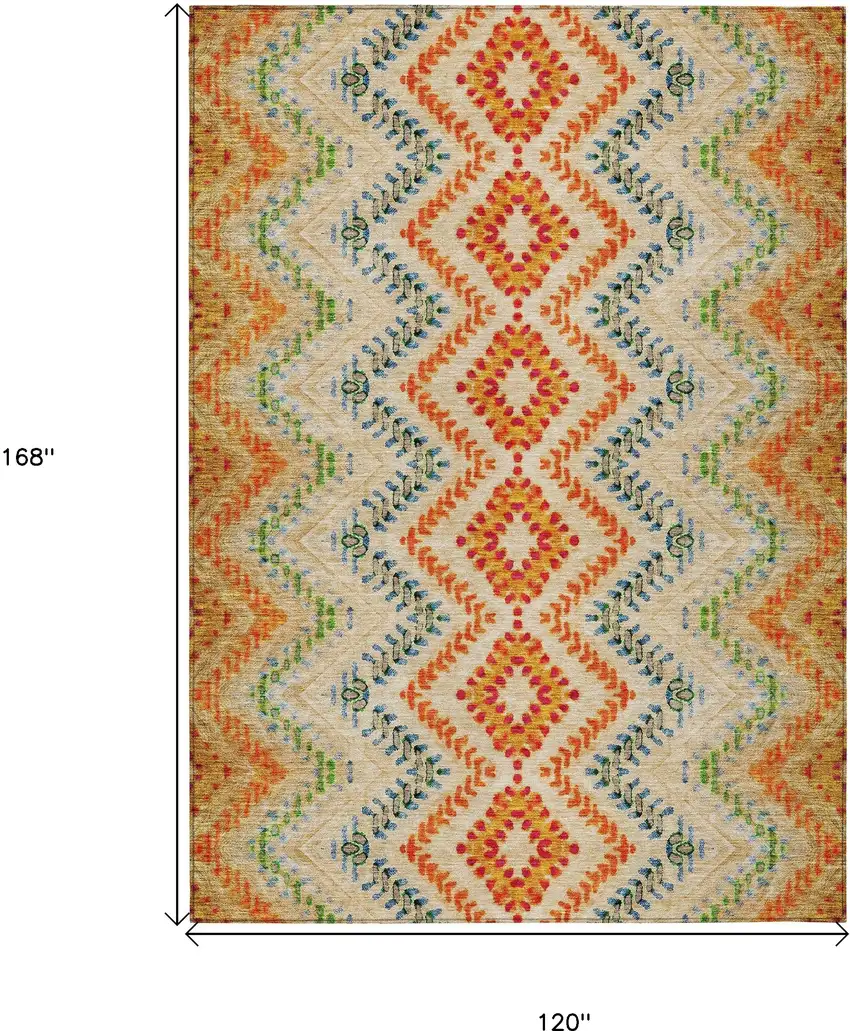 Beige Orange And Red Geometric Washable Indoor Outdoor Area Rug Photo 3