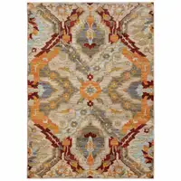 Photo of Beige Orange Blue Gold And Grey Abstract Power Loom Stain Resistant Area Rug