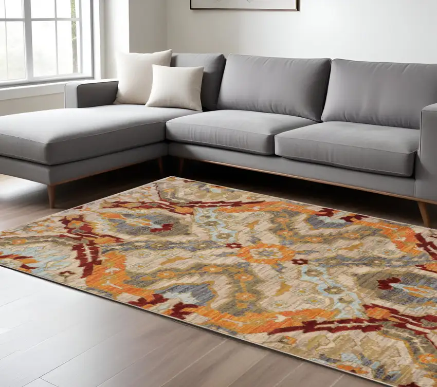 Blue and Beige Abstract Power Loom Area Rug Photo 1