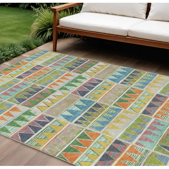 Beige Orange Lime Green And Teal Blue Geometric Washable Indoor Outdoor Area Rug Photo 2