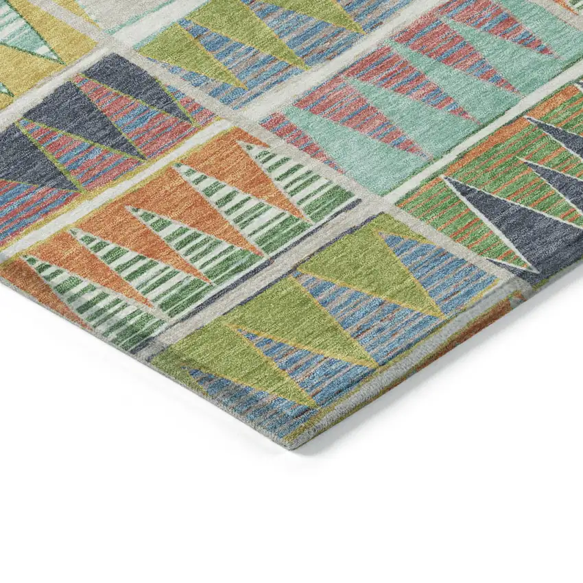 Beige Orange Lime Green And Teal Blue Geometric Washable Indoor Outdoor Area Rug Photo 5