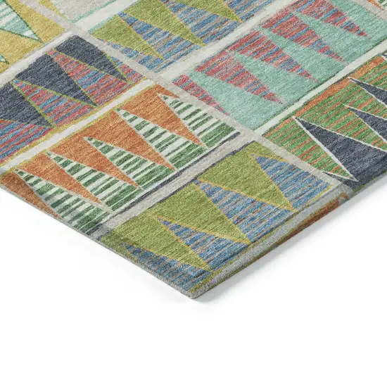 Beige Orange Lime Green And Teal Blue Geometric Washable Indoor Outdoor Area Rug Photo 5