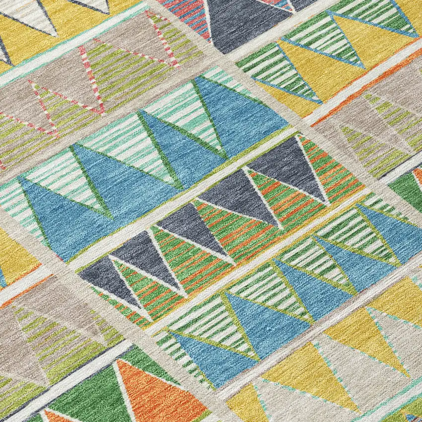 Beige Orange Lime Green And Teal Blue Geometric Washable Indoor Outdoor Area Rug Photo 6