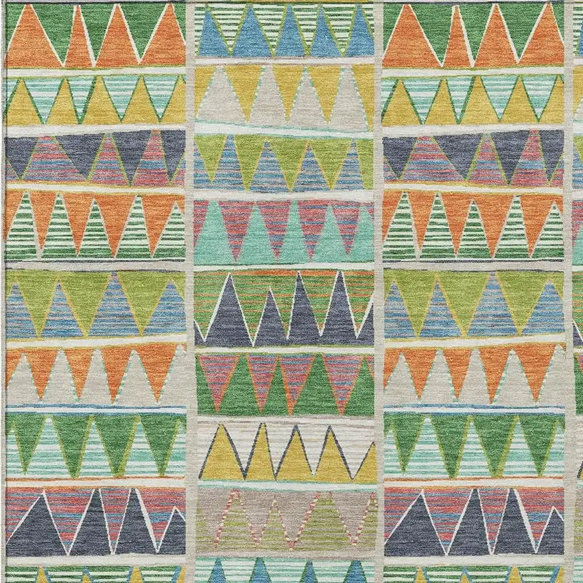 Beige Orange Lime Green And Teal Blue Geometric Washable Indoor Outdoor Area Rug Photo 4