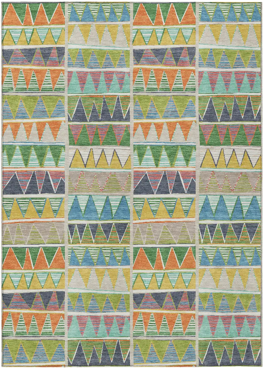 Beige Orange Lime Green And Teal Blue Geometric Washable Indoor Outdoor Area Rug Photo 1