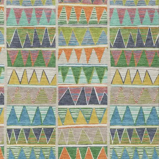 Beige Orange Lime Green And Teal Blue Geometric Washable Indoor Outdoor Area Rug Photo 5