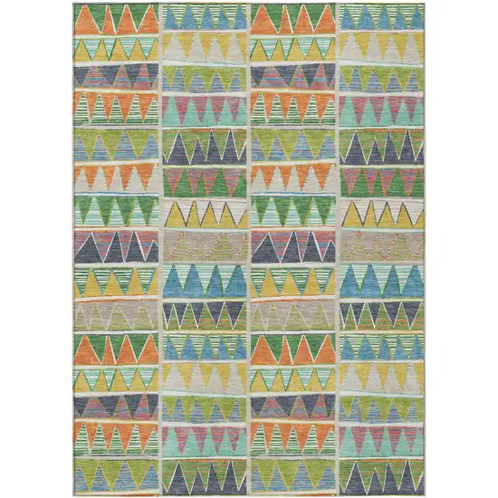 Beige Orange Lime Green And Teal Blue Geometric Washable Indoor Outdoor Area Rug Photo 1