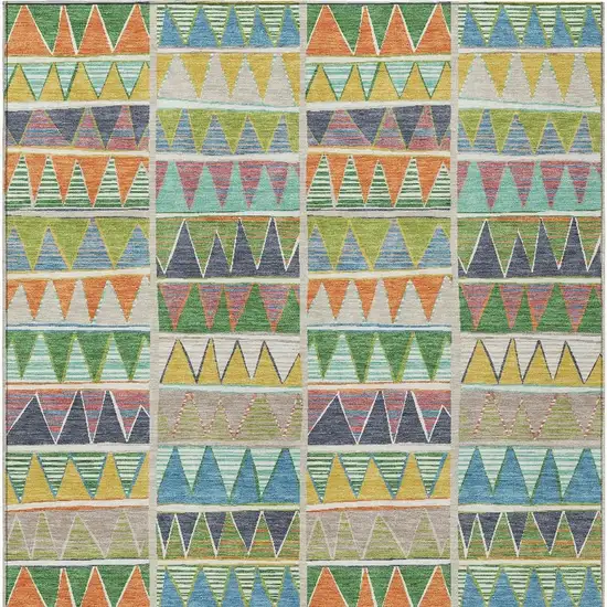 Beige Orange Lime Green And Teal Blue Geometric Washable Indoor Outdoor Area Rug Photo 3