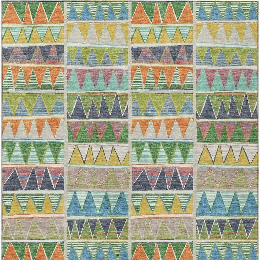 Beige Orange Lime Green And Teal Blue Geometric Washable Indoor Outdoor Area Rug Photo 3
