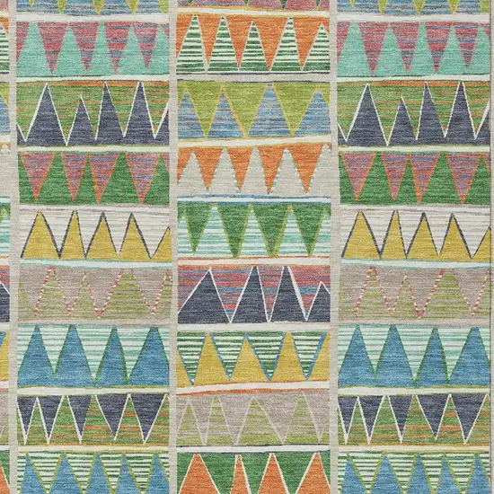 Beige Orange Lime Green And Teal Blue Geometric Washable Indoor Outdoor Area Rug Photo 5