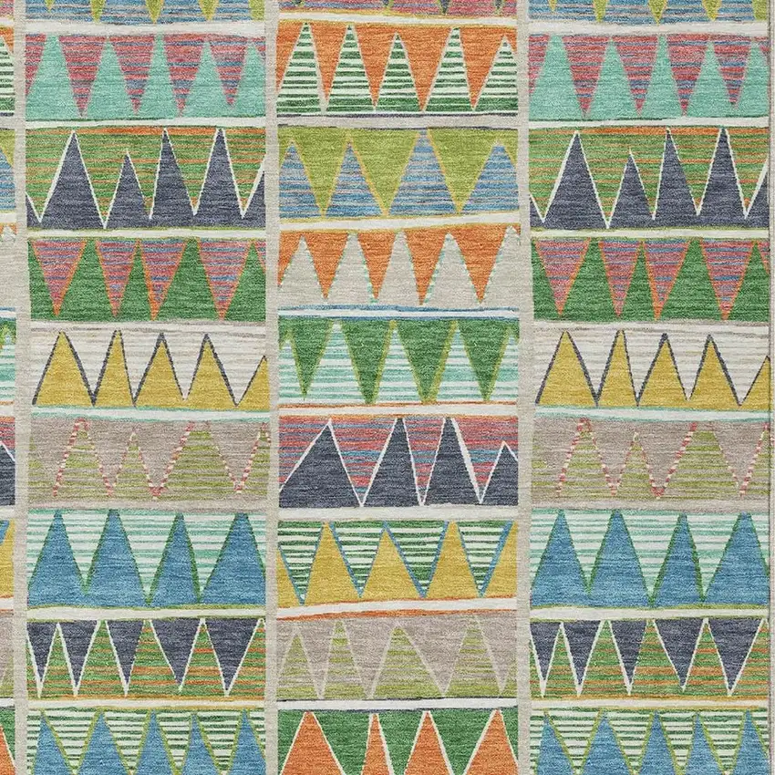 Beige Orange Lime Green And Teal Blue Geometric Washable Indoor Outdoor Area Rug Photo 5