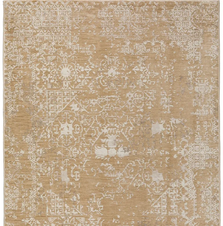 Beige Oriental Area Rug With Fringe Photo 2