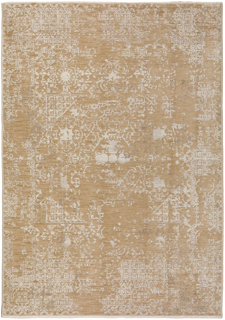 Beige Oriental Area Rug With Fringe Photo 5