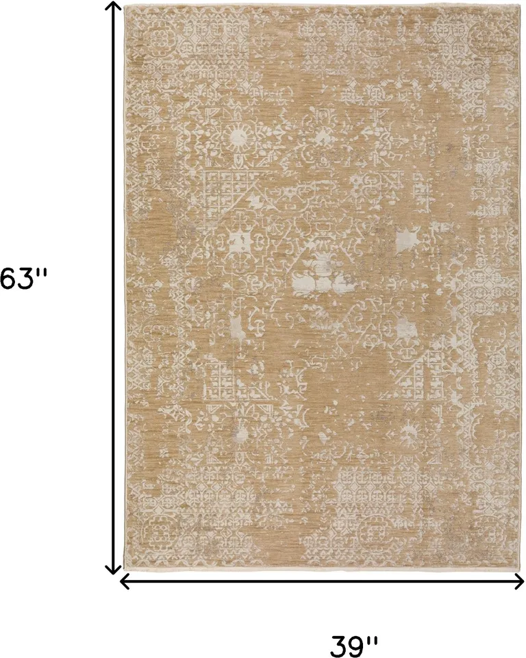 Beige Oriental Area Rug With Fringe Photo 4
