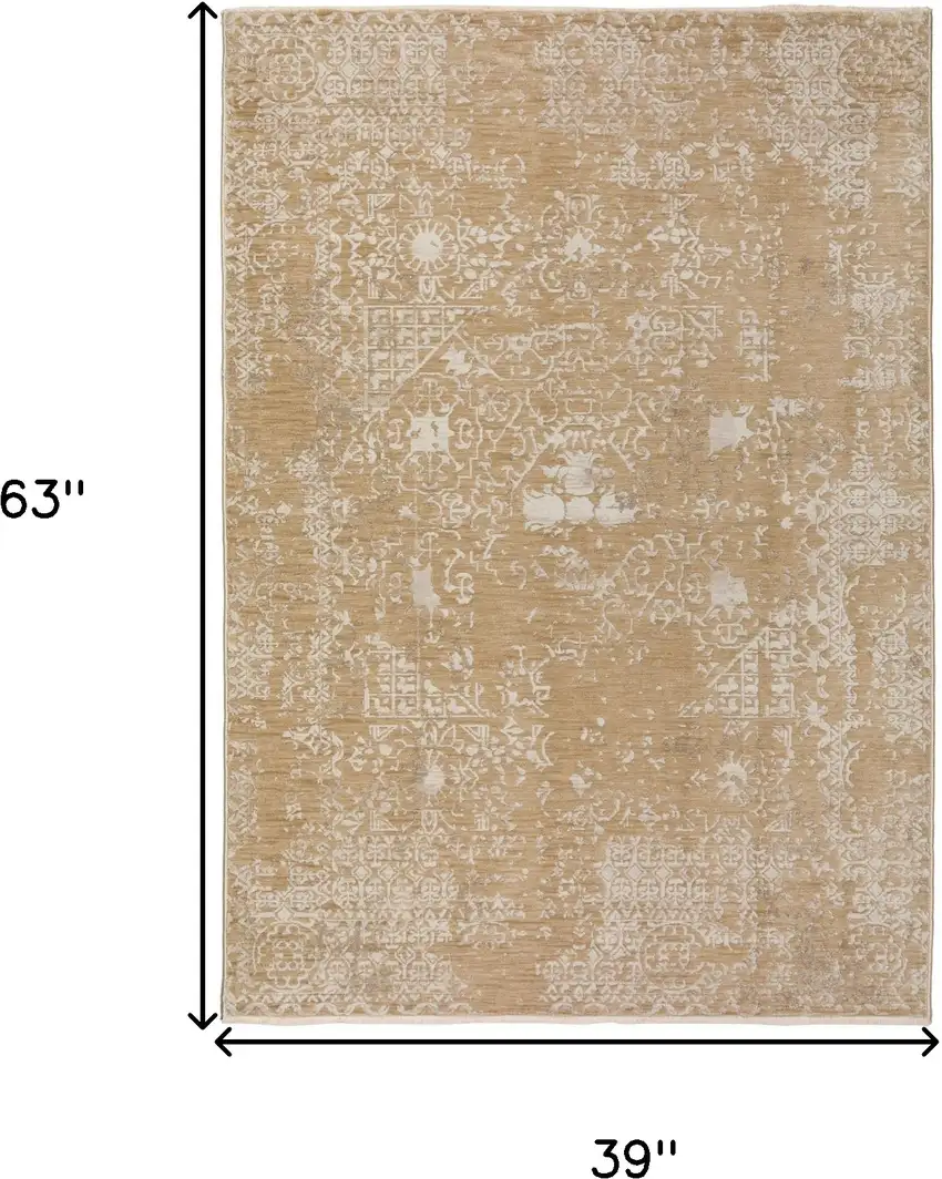 Beige Oriental Area Rug With Fringe Photo 6