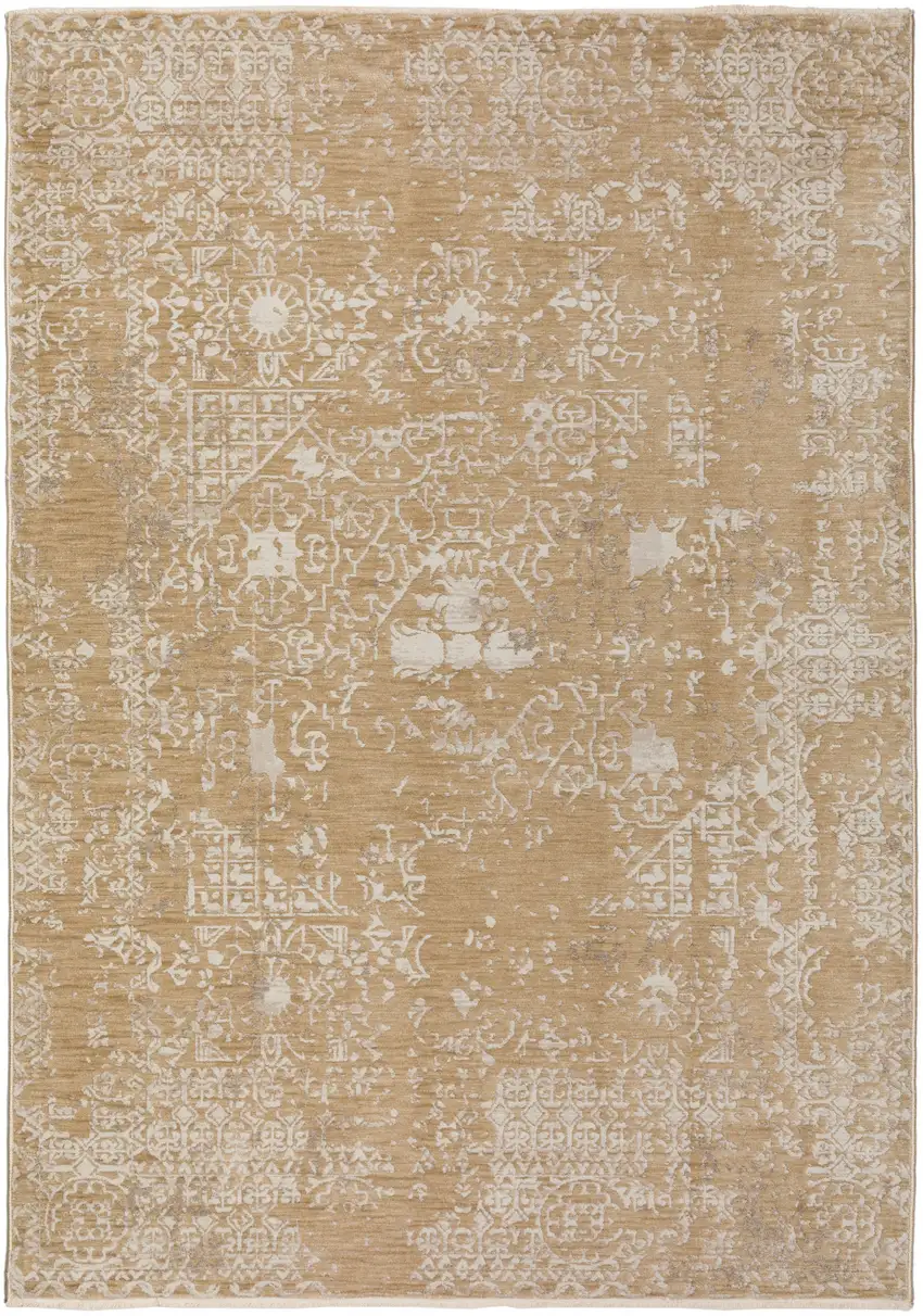 Beige Oriental Area Rug With Fringe Photo 1