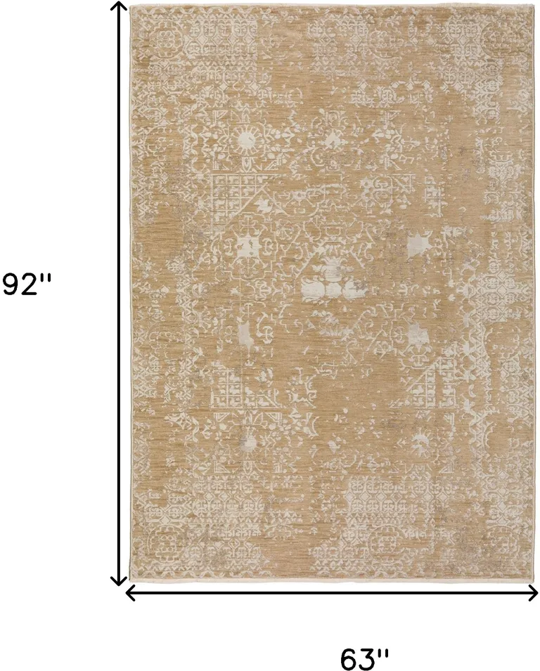 Beige Oriental Area Rug With Fringe Photo 4