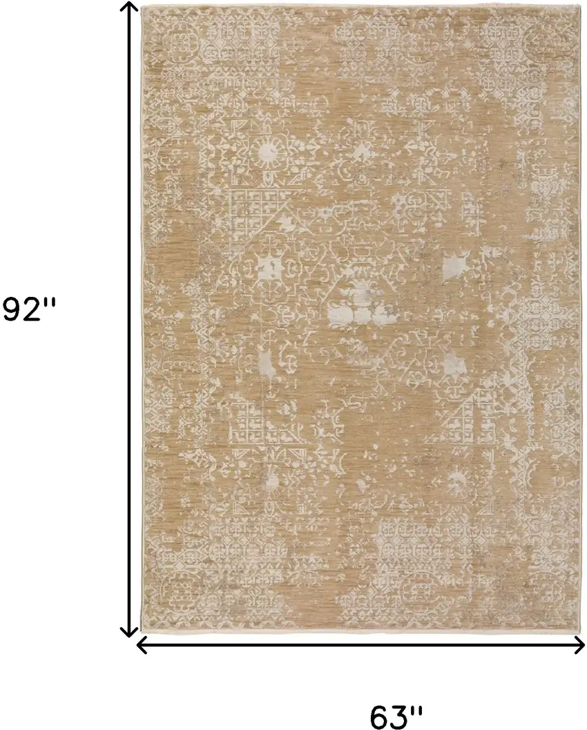 Beige Oriental Area Rug With Fringe Photo 6