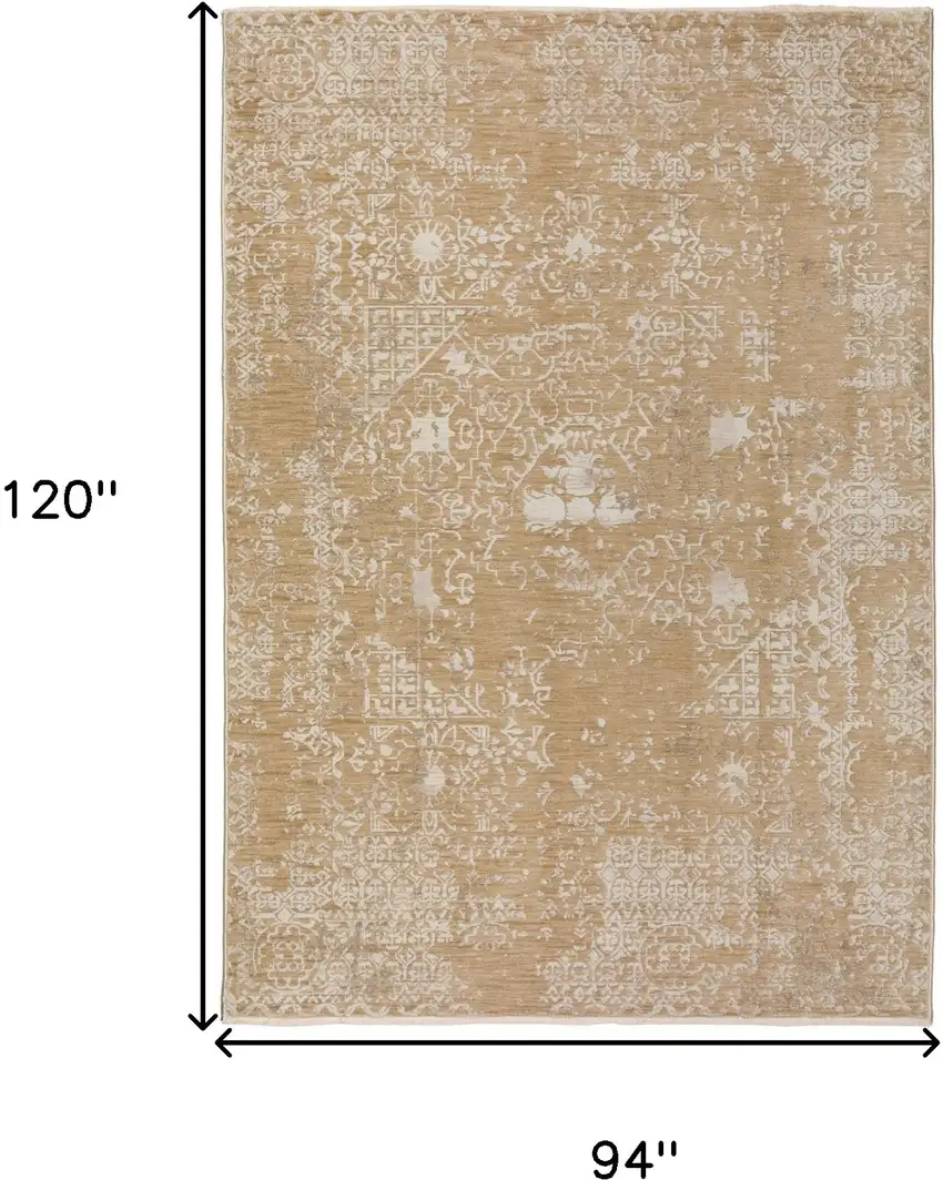 Beige Oriental Area Rug With Fringe Photo 6