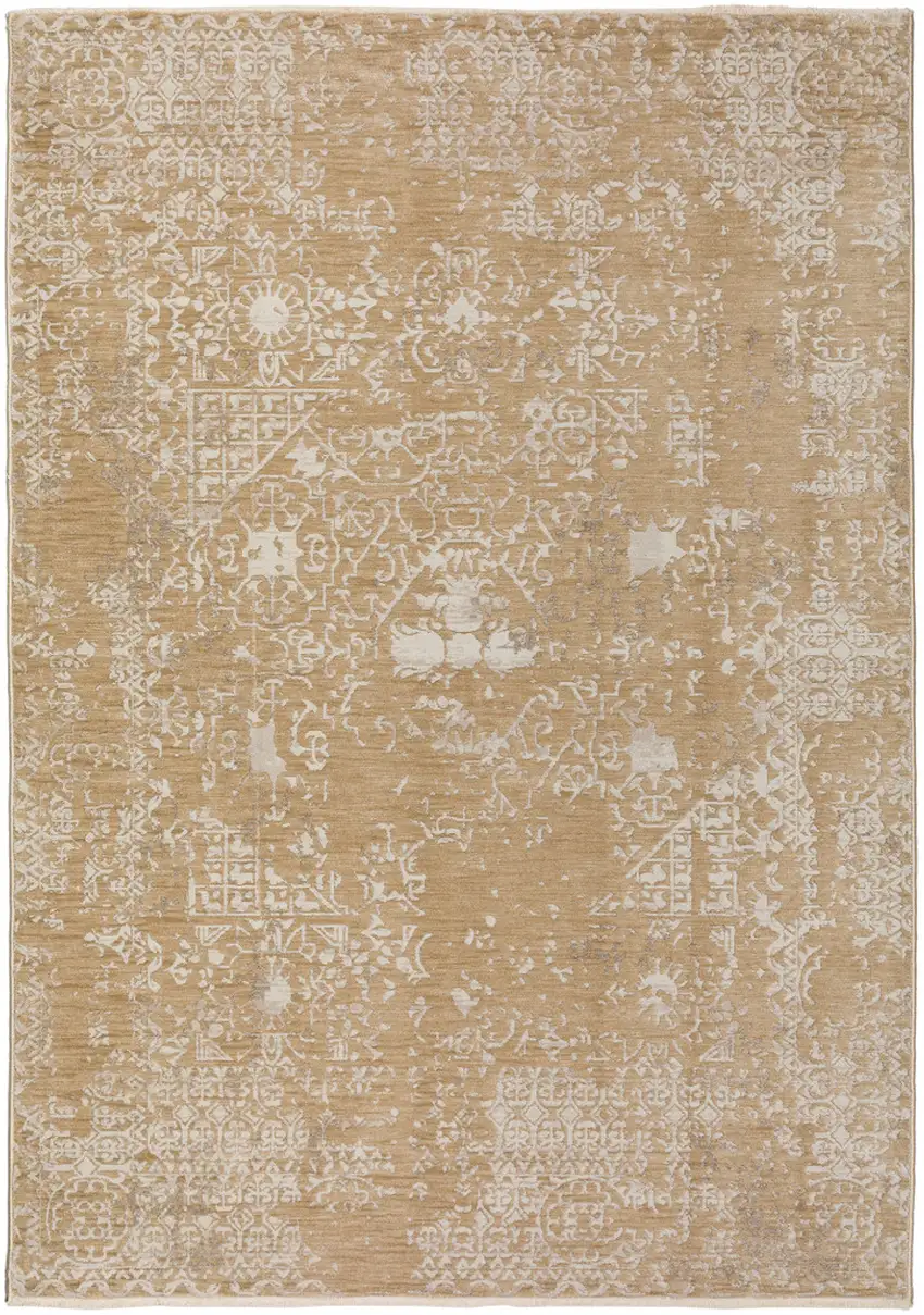Beige Oriental Area Rug With Fringe Photo 3