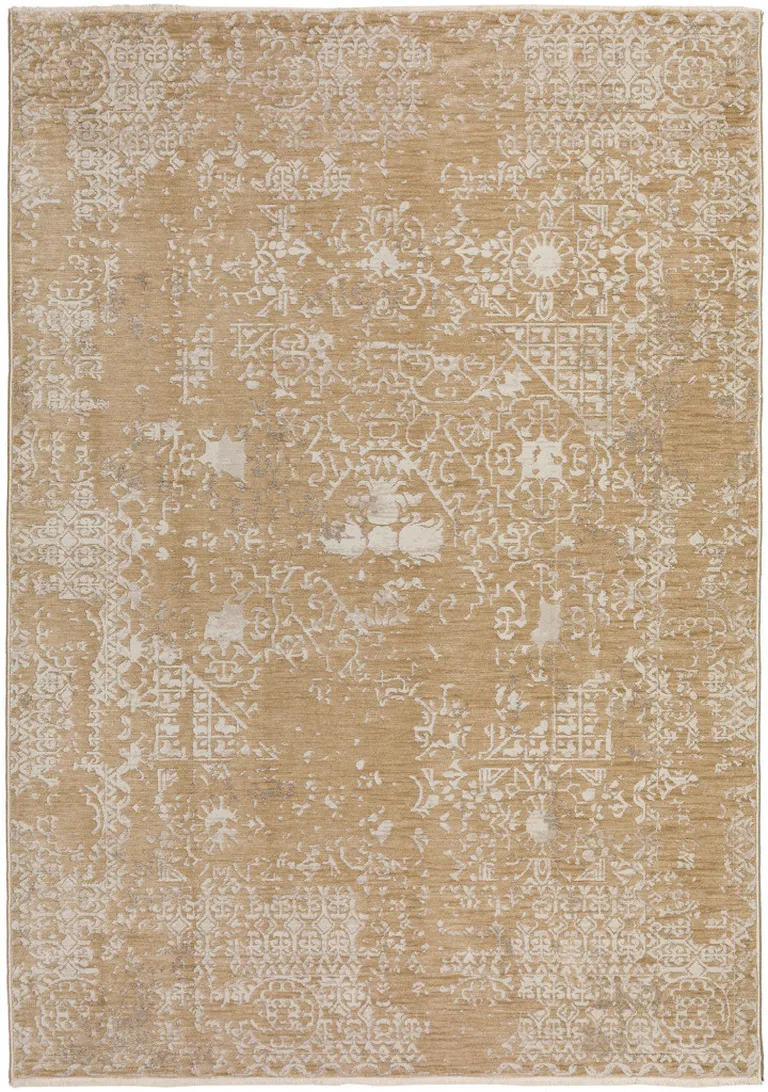 Beige Oriental Area Rug With Fringe Photo 2