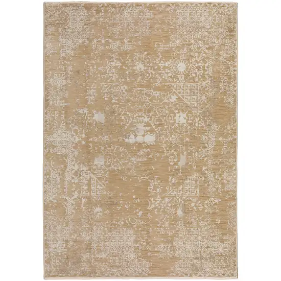 Beige Oriental Area Rug With Fringe Photo 2