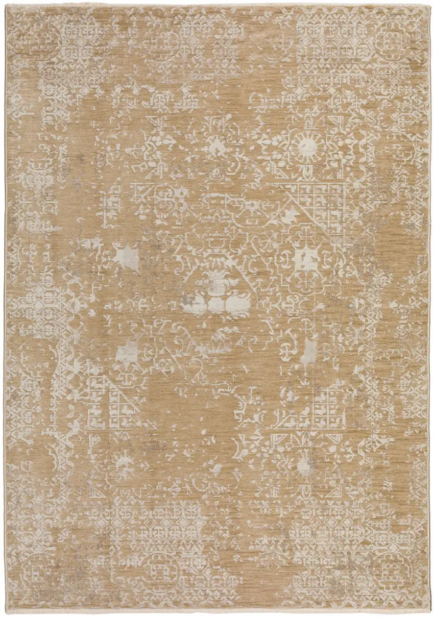 Beige Oriental Area Rug With Fringe Photo 2
