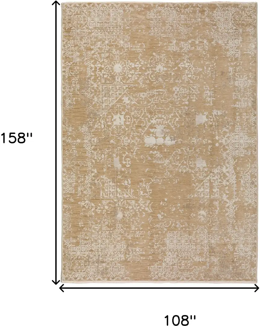 Beige Oriental Area Rug With Fringe Photo 6
