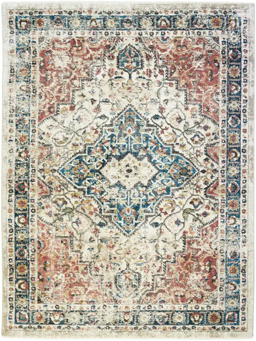 Beige Oriental Distressed Area Rug With Fringe Photo 2