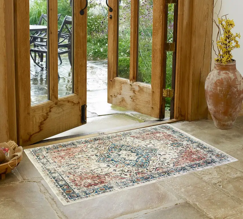 Beige Oriental Distressed Area Rug With Fringe Photo 1