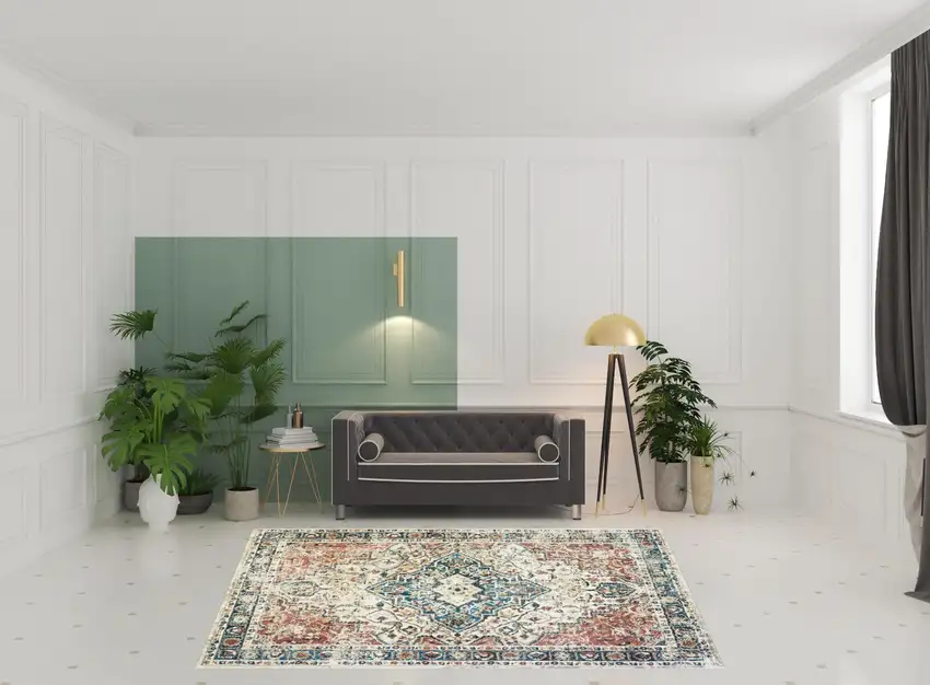 Beige Oriental Distressed Area Rug With Fringe Photo 2