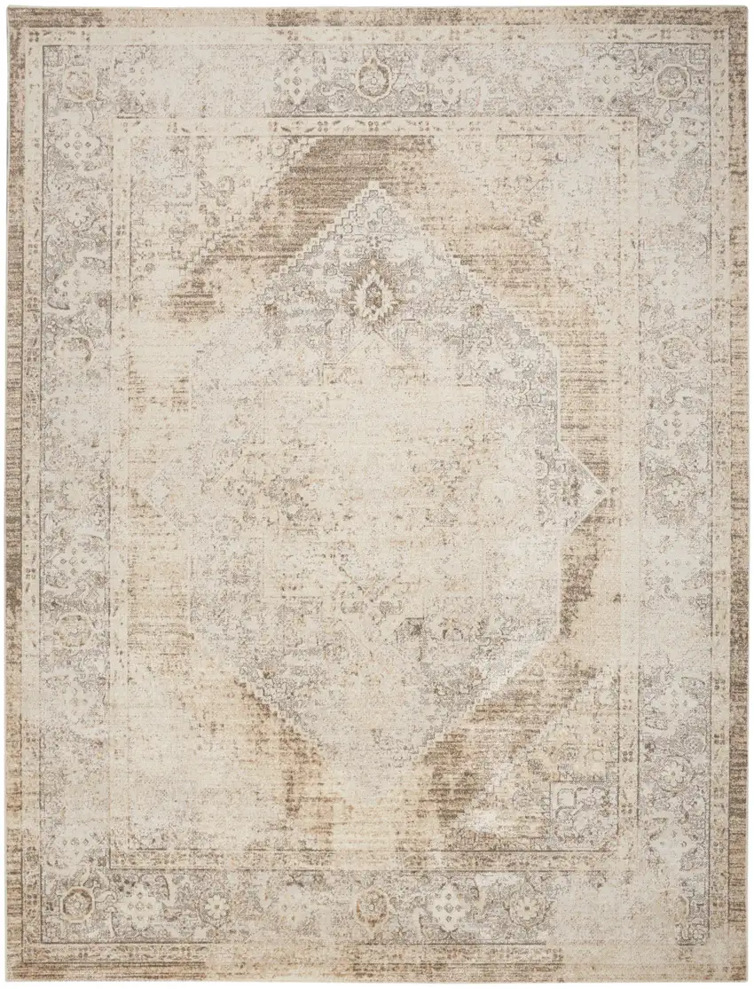 Beige Oriental Power Loom Area Rug Photo 2