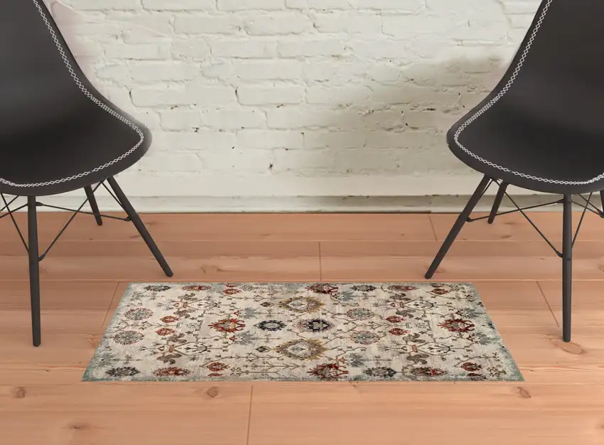 Beige Oriental Power Loom Area Rug Photo 4