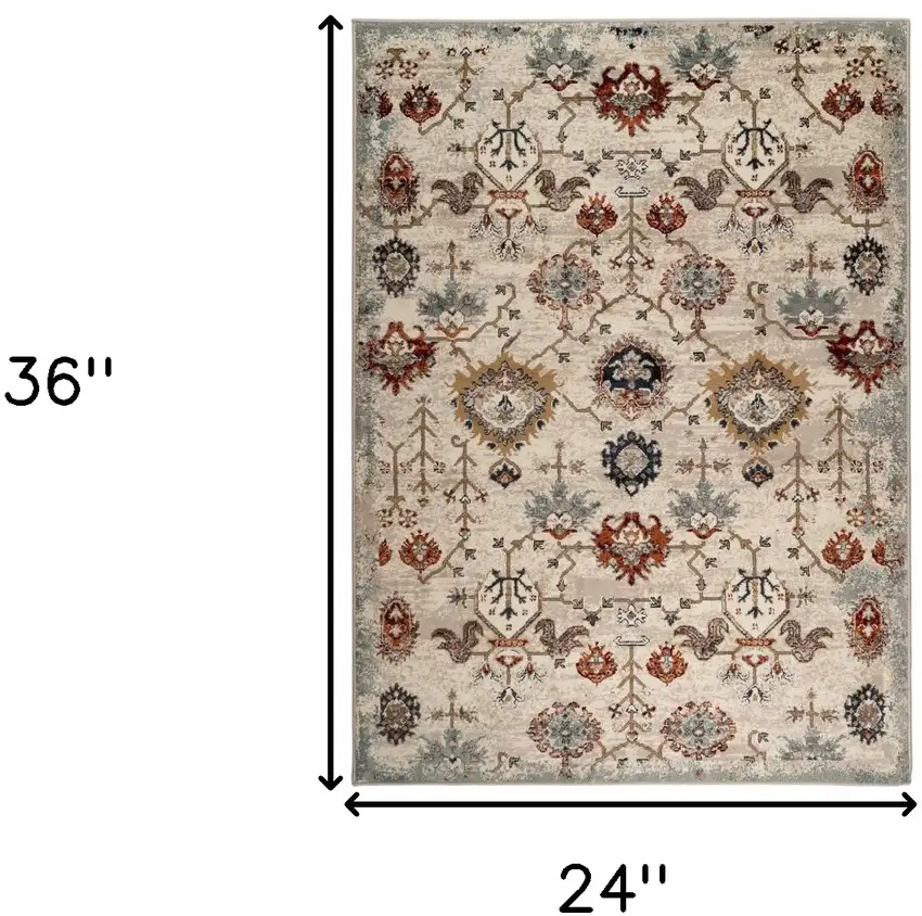 Beige Oriental Power Loom Area Rug Photo 8