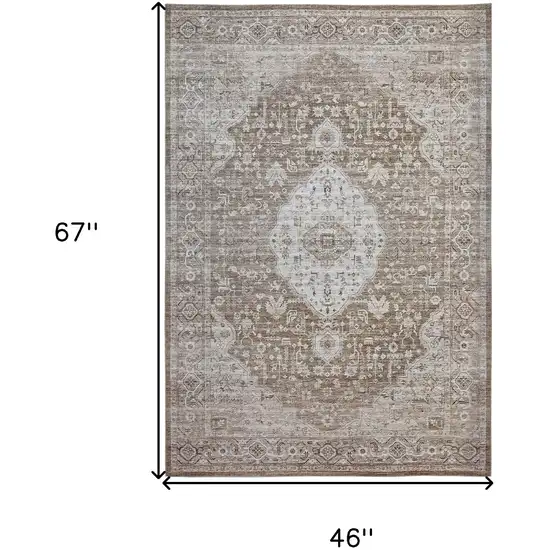 Beige Oriental Power Loom Distressed Area Rug Photo 9