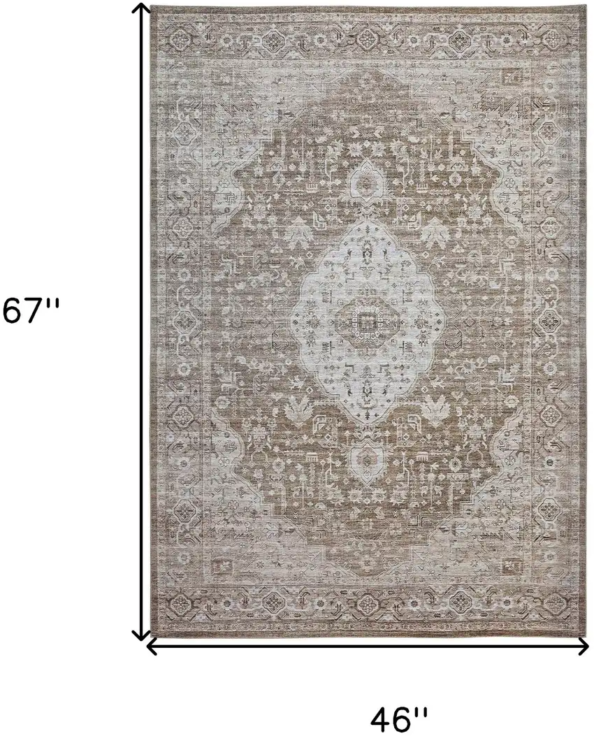 Beige Oriental Power Loom Distressed Area Rug Photo 9