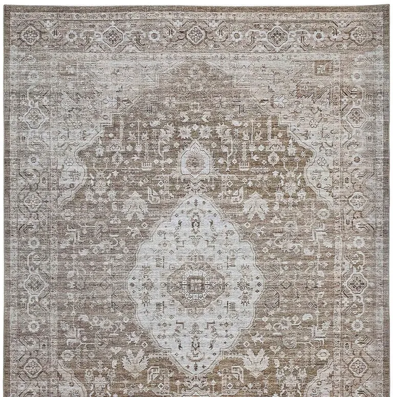 Beige Oriental Power Loom Distressed Stain Resistant Area Rug Photo 4