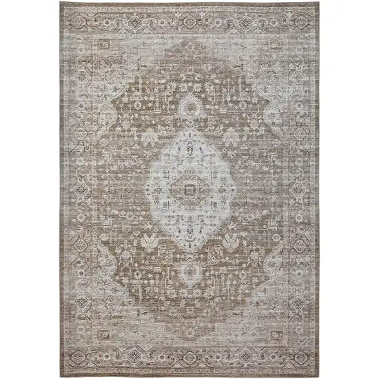 Beige Oriental Power Loom Distressed Stain Resistant Area Rug Photo 4