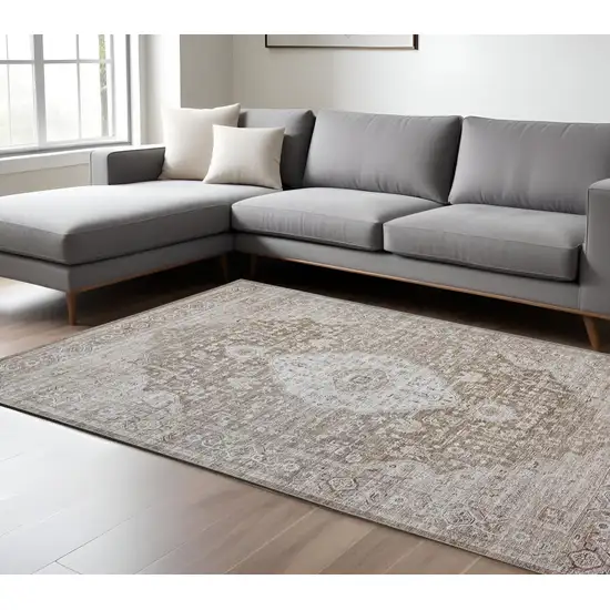 Gray And Ivory Oriental Shag Distressed Area Rug Photo 1