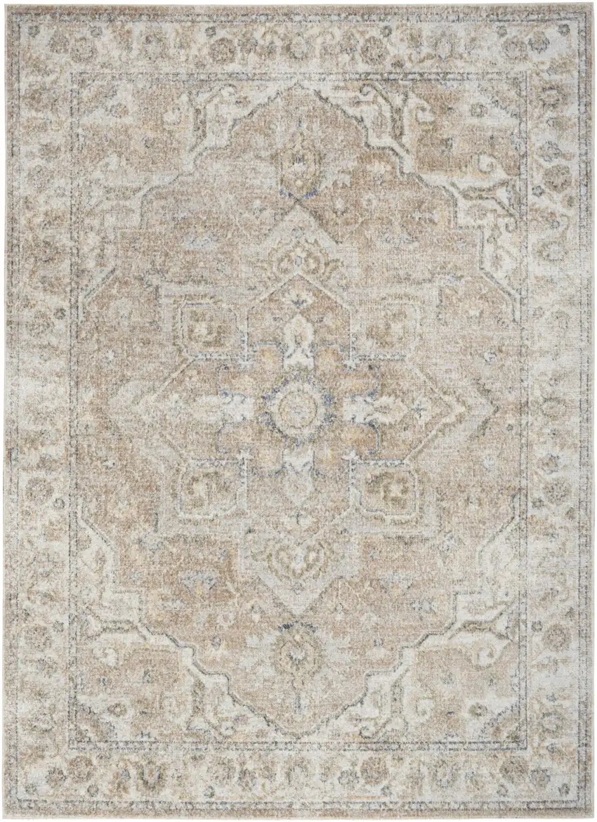 Beige Oriental Power Loom Washable Area Rug Photo 1