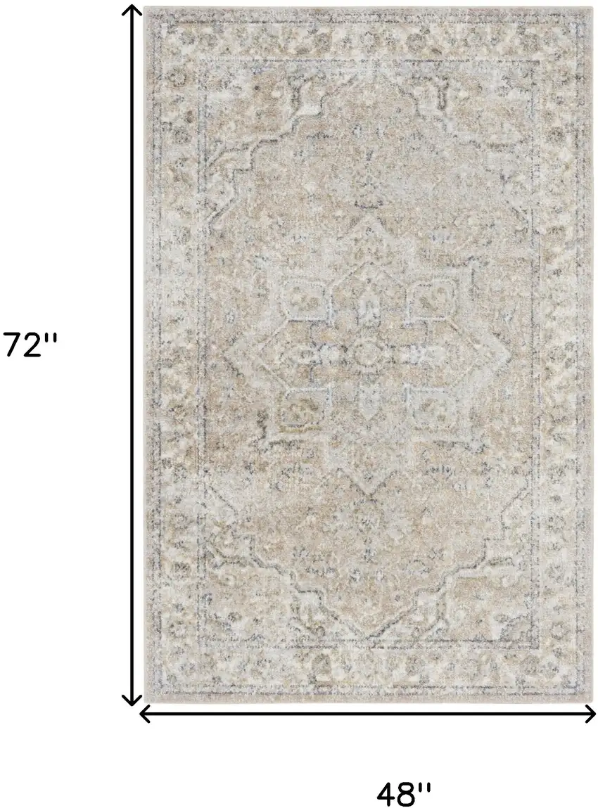 Beige Oriental Power Loom Washable Area Rug Photo 6