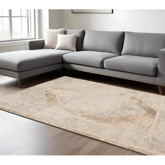 Beige Oriental Power Loom Washable Area Rug Photo 1