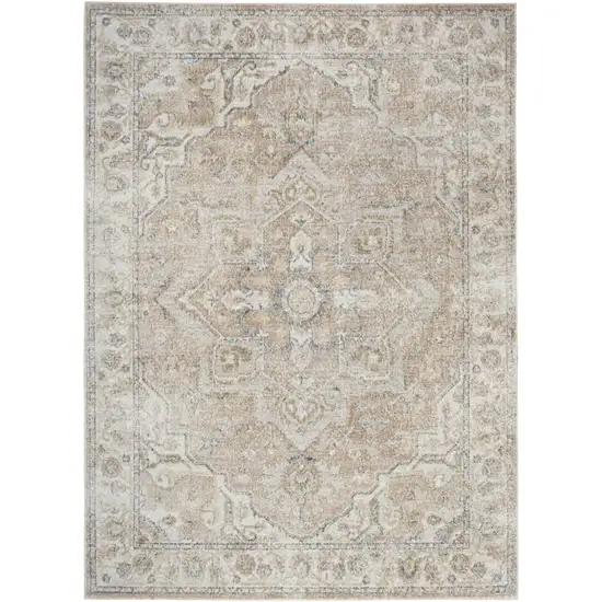 Beige Oriental Power Loom Washable Area Rug Photo 1