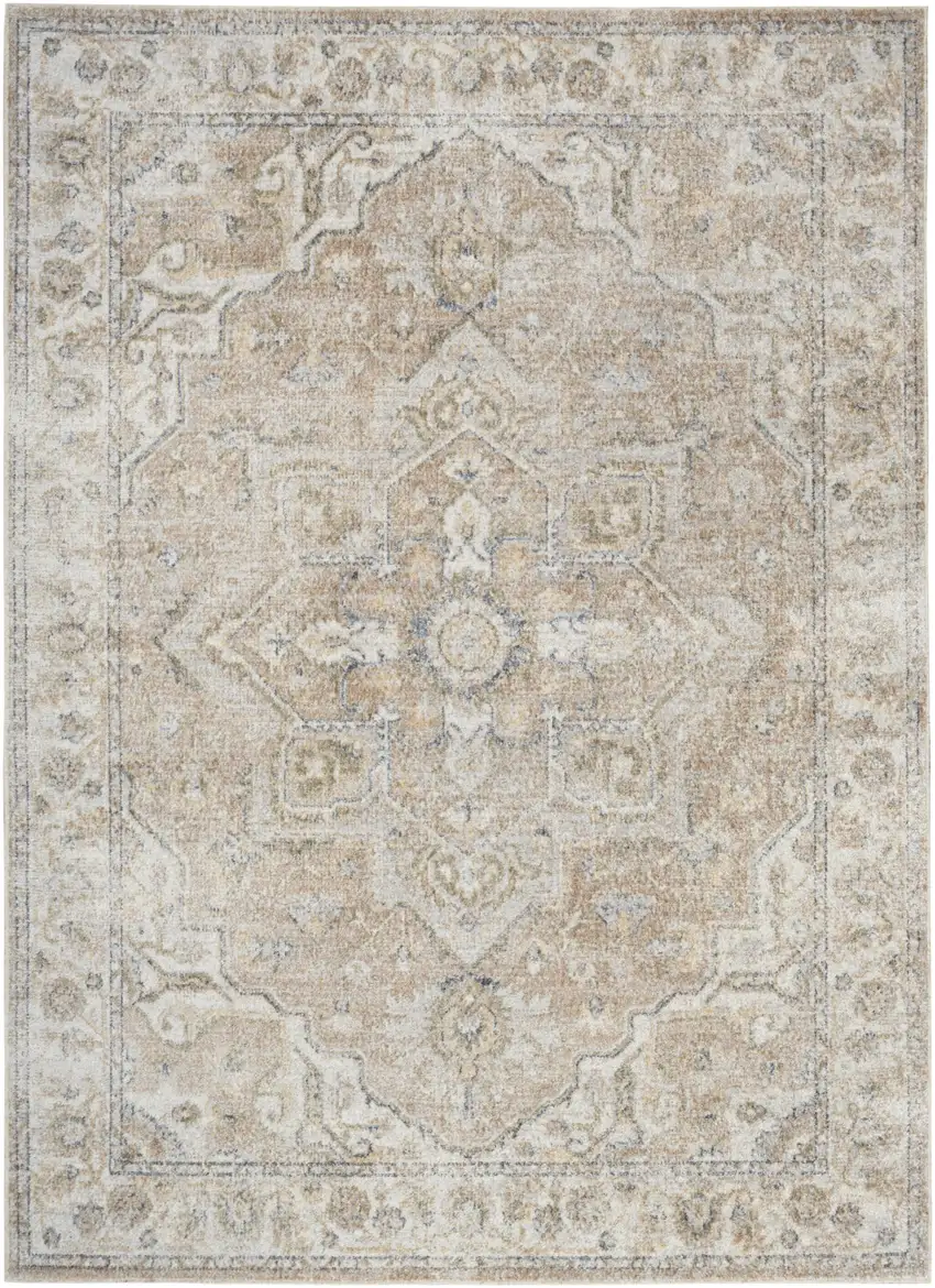 Beige Oriental Power Loom Washable Area Rug Photo 1