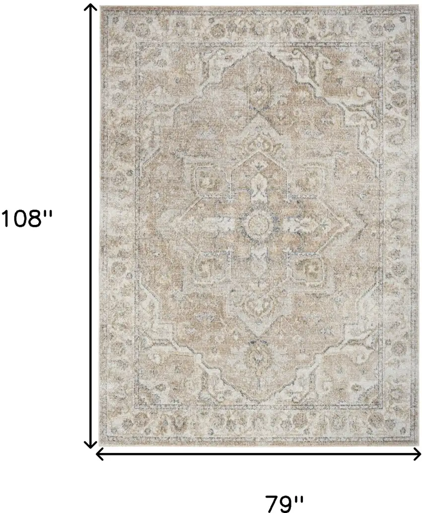 Beige Oriental Power Loom Washable Area Rug Photo 7